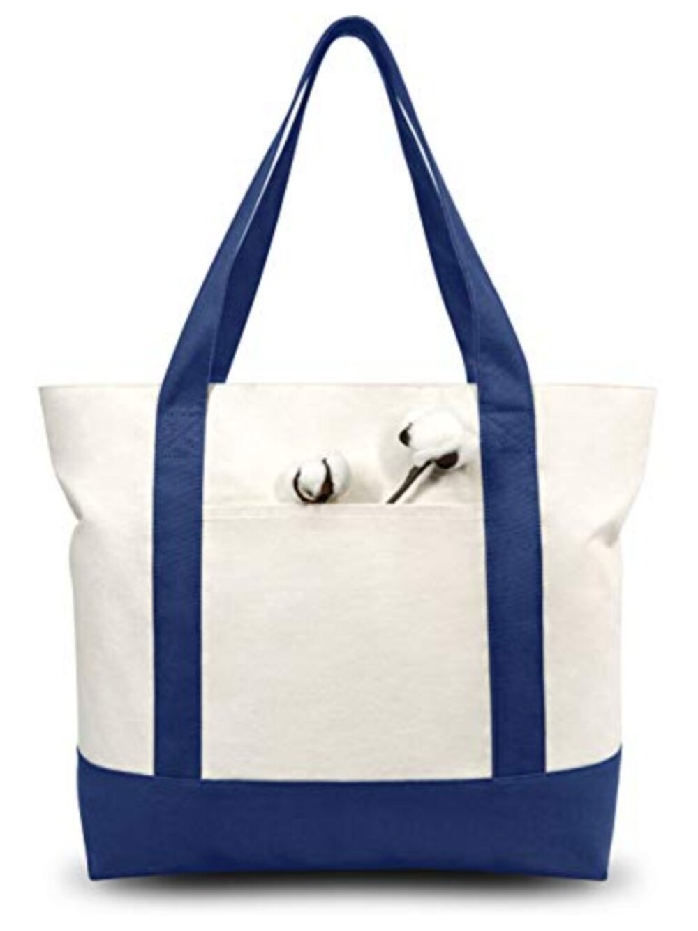 Heavy Duty 12oz Cotton Canvas Tote Bag with Top Zipper and External Pocket